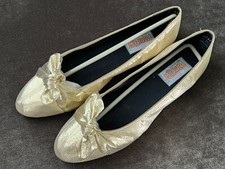 Vintage WIMZEES Jessica 03077 Metallic Gold Lame Bow Slippers Flats Shoes 8 N M