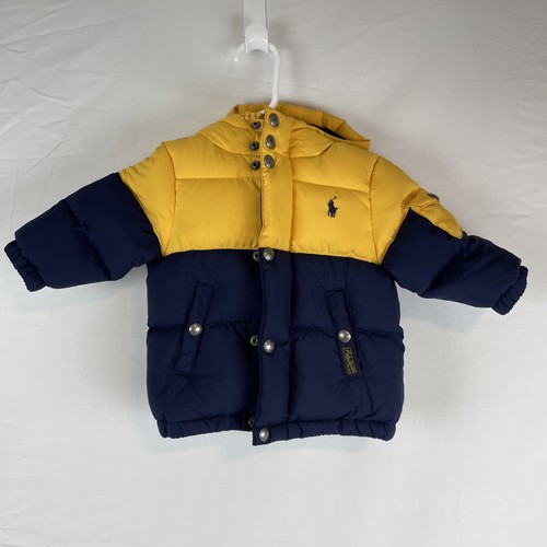 Ralph Lauren Puffer Jacket Boys Size 12M Yellow Blue Vintage - Picture 2 of 13