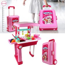 Kitchen Cooking Educational Gourmet Toy Set Pink Foldable Travel Luggage Gift