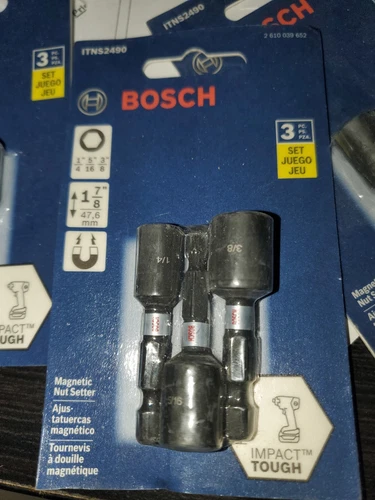 BOSCH ITNS 2490 3 PIECE MAGNETIC NUTSETTER SET - 1/4" 5/16" 3/8" Bits 1-7/8" NEW