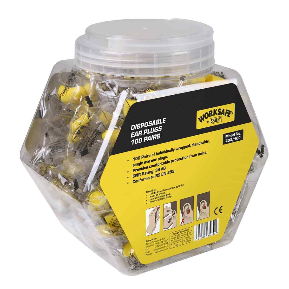 Sealey Ear Plugs Disposable - 100 Pairs Garage Workshop DIY