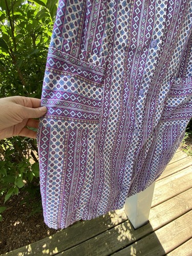 Vintage M House Dress Button Front Duster Sleeveless Pink Purple Granny Pockets - Picture 3 of 7