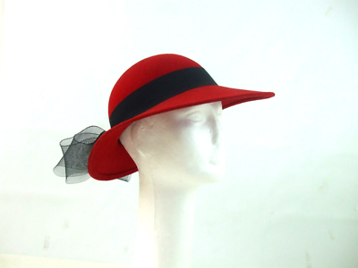 Vintage Doeskin Felt RED Hat Geo. W Bollman & Co 100% Wool  display picture 2