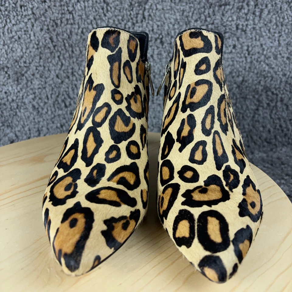 Sam Edelman Leather Calf Hair Boot Womens 8 Real Fur Leopard Print Ankle Booties - Image 2 of 4