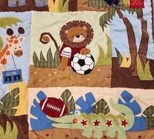Lambs  Ivy Baby Crib Blanket Quilt Jungle Elephant Monkey Lion 33x40 READ 