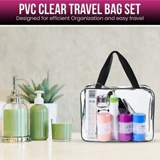 3pc Transparent Travel Bag Set Airport Cosmetic Makeup Toiletry Clear Wash Pouch