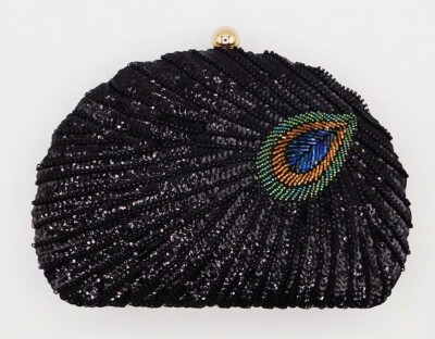 New Elegant Beaded Sequin Peacock Evening Handbag Purse Clutch Party Wedding M52
