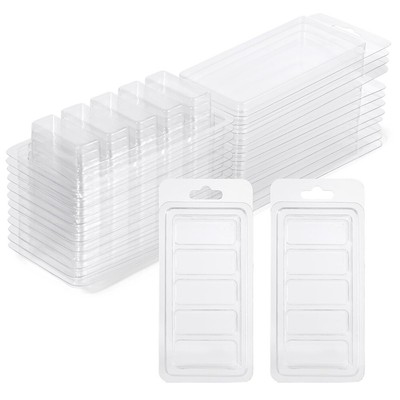 50 Pcs Wax Melt Containers, 5-Cavity Wax Melt Clamshell Molds,Clear Empty6392