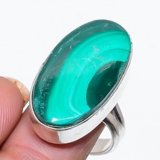 Natural Green Malachite Gemstone 925 Sterling Silver Jewelry Ring Size 7 US 