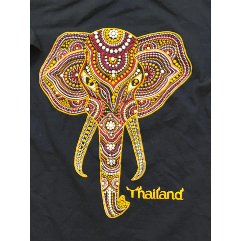Thailand Shirt Mens Large Black Embroidered Elephant Boho Destination Bollywood - Image 2 of 4