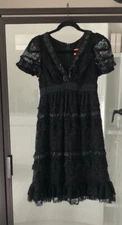 VOOM By Joy Han Black Lace Ruffle Witchy Goth Whimsical 90s Dark Romantic Dress