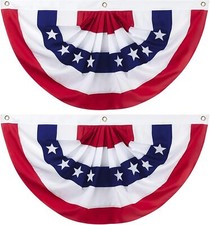2 x 4 Ft American Pleated Fan Flag, USA Patriotic Half Bunting red-2pcs