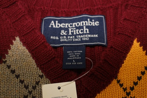 Abercrombie & Fitch Argyle Sweater Vest Mens Large Multi Diamond Plaid Pullover - Picture 5 of 11