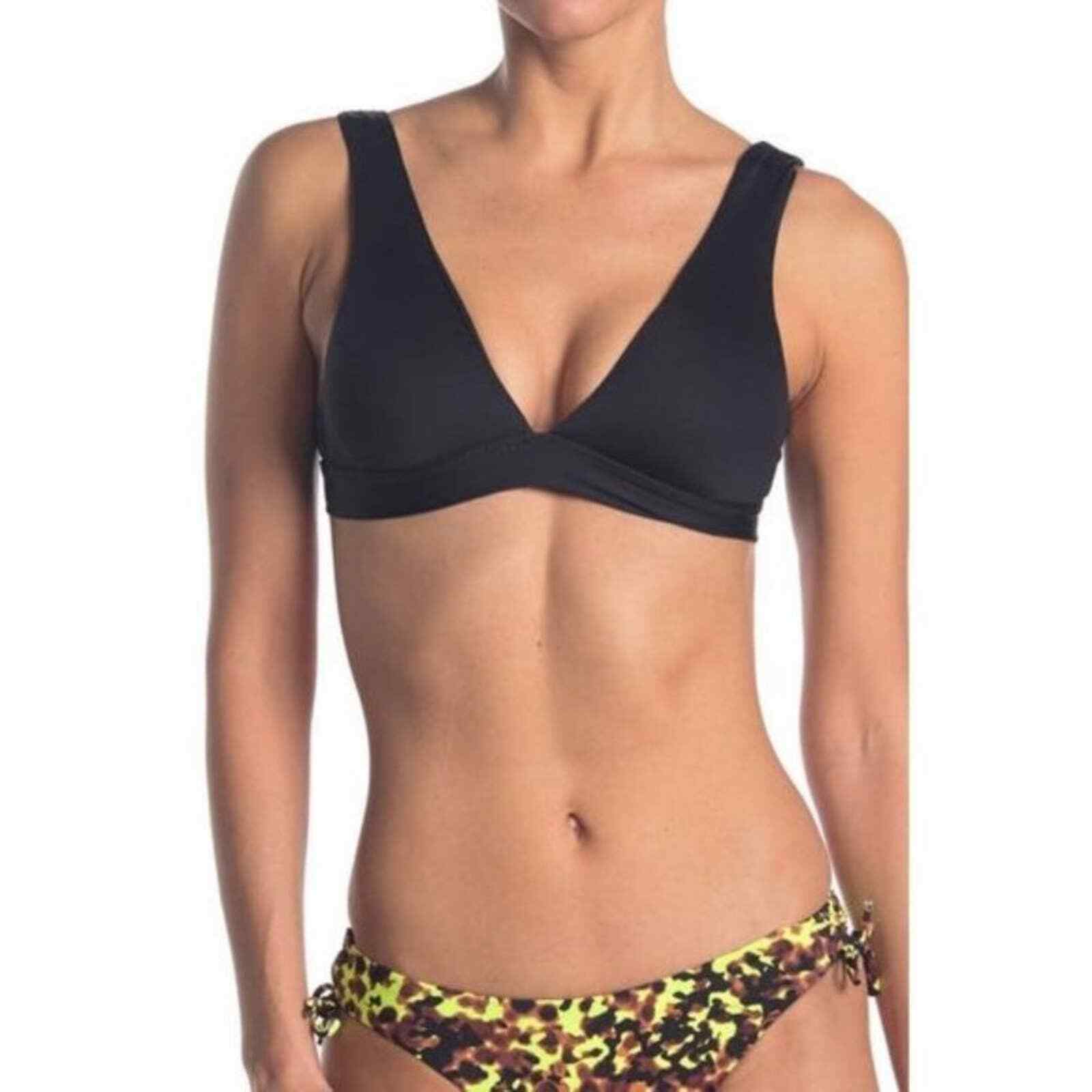 Becca Thick Strap V-Neck Bikini Top Black Small NWT Bralette Swimsuit-image