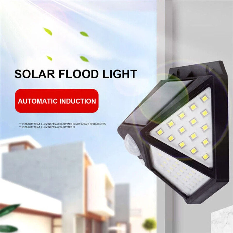 100 LED Solar Power PIR Motion Sensor Lights Wall Lamp Outdoor Garden Security - Image 4 of 4