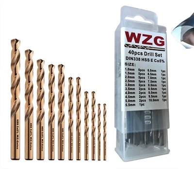 40 HSS Co5 Metallbohrer Edelstahlbohrer Set Spiralbohrer V2A Karosseriebohrer WZ