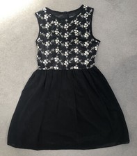 MELA LOVES LONDON Black Chiffon Embroidered Evening Party Dress Size 10