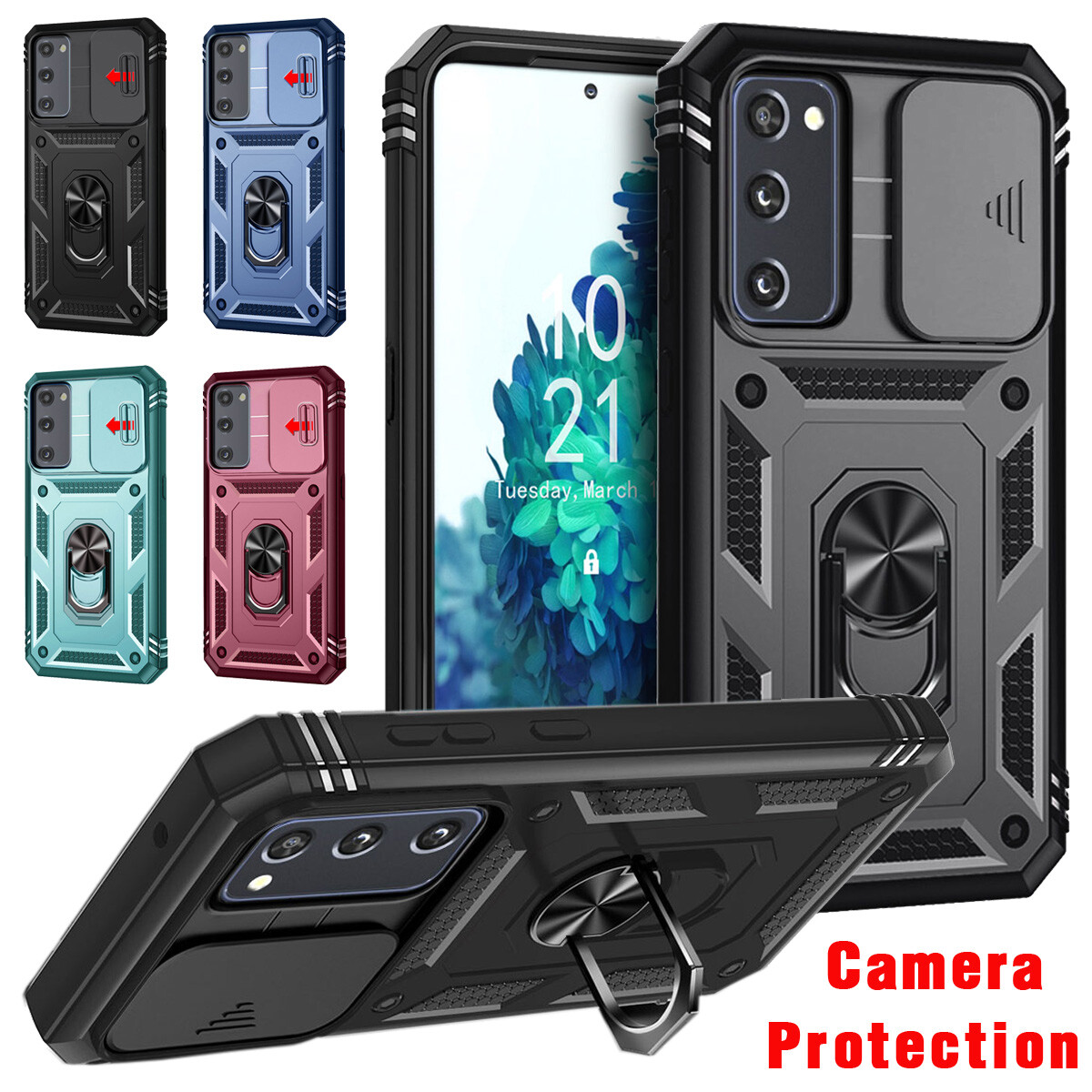 For Samsung Galaxy S20 FE 5G Case Rugged Hard Camera Lens Slide Ring Stand  Cover