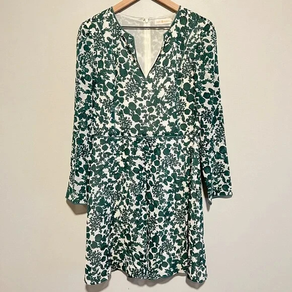MINT! Tory Burch SZ 8 Alice Silk Dress White Green Alice Vine Print
