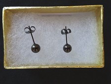 New Stainless Steel Ball Earring Studs - Black