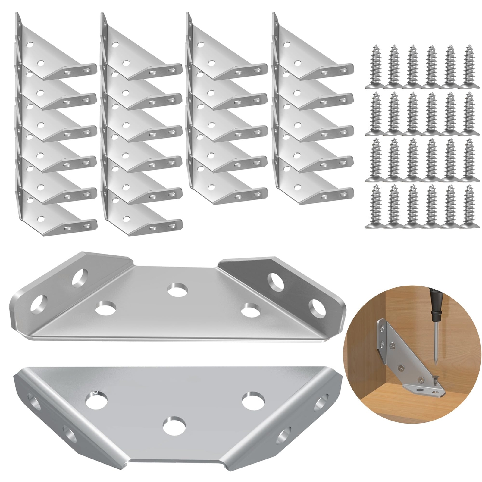 24PCS Heavy-Duty Stainless Steel Corner Brackets for Shelves Cabinets Chairs-image
