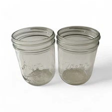 2 Clear Kerr Wide Mouth Mason “Self Sealing” Canning Jars, Pint