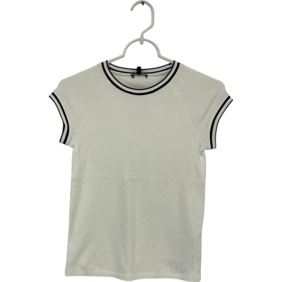 Massimo Dutti Womens Shirt Size XS White Black Contrast Ringer Tee 6851/577 NWT