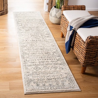 Tulum Collection Runner Rug - 2' x 7', Ivory & Grey, Moroccan Boho Distressed...