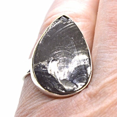 Elite edler Schungit Sterlingsilber großer Ring EMF Schutz UK Größe R ~ US 9
