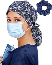 Extra Large Satin Lined Long Hair Nurse Surgical Scrub Cap 4 Buttons