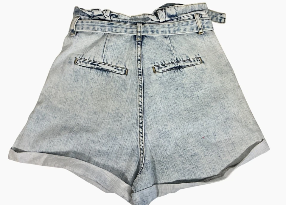 BLANK NYC Cintura Alta Azul Claro Lavado Ácido Denim Bolsa de Papel Pantalones Cortos Corbata Cinturón Talla 28 Foto 4 de 4