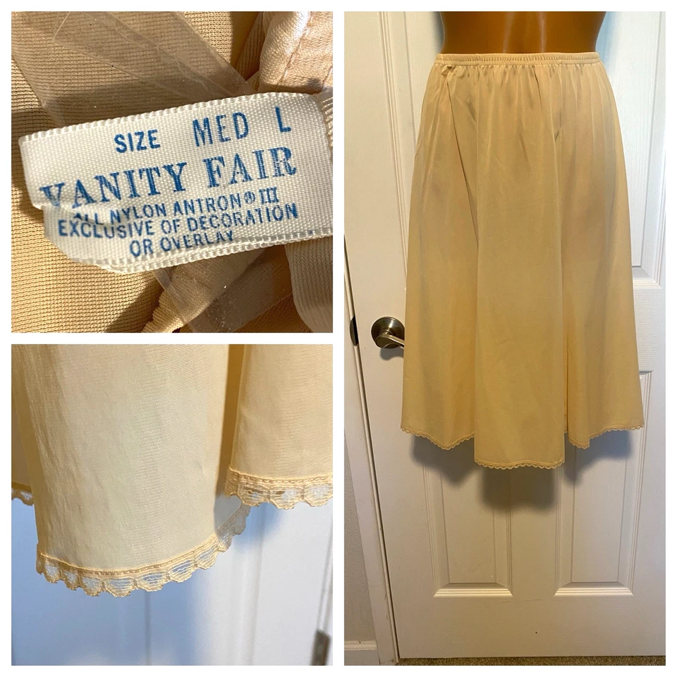 LENCERÍA VANITY FAIR DE COLECCIÓN AÑOS 60 MARFIL NAILON CON RIBETE DE ENCAJE LÍNEA A MEDIO DESLIZAMIENTO TALLA M Foto 2 de 4