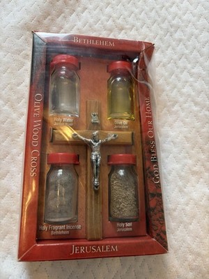  Holy Land 4 Piece Blessing Set from Jerusalem   Water, Oil, Soil, Incense with