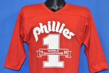 vtg 80s PHILADELPHIA PHILLIES #1 1980 WORLD SERIES CHAMPIONS JERSEY t-shirt S