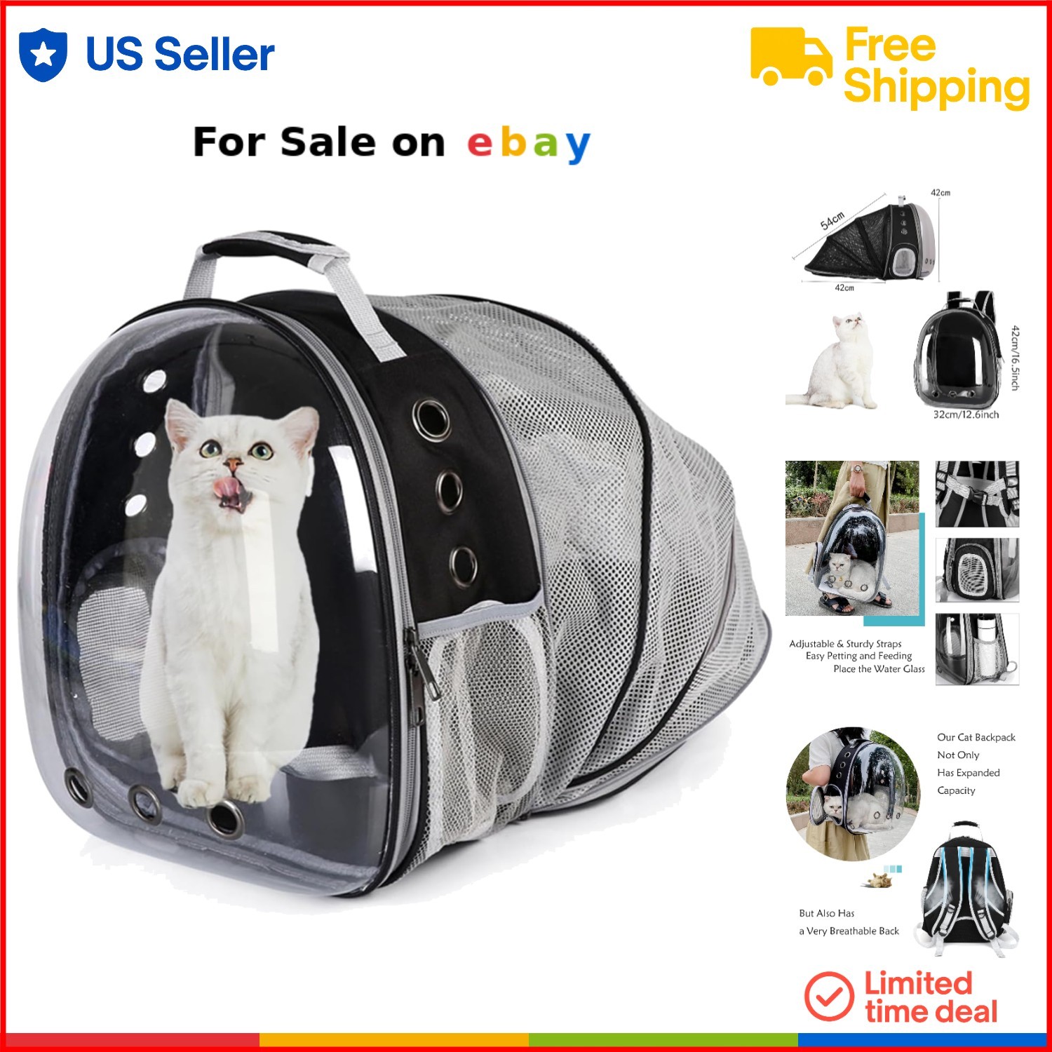 Ventilated Transparent Expandable Pet Backpack Carrier for Cats and Dogs Travel  