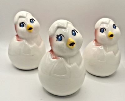 Ceramic Baby Chick Figurines Set of 3 White Easter Spring Farmhouse Decor