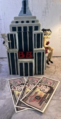 Betty Boop Cookie Jar Vandor 1998 B.B. Building Pudgy Dog and Betty Boop dollars