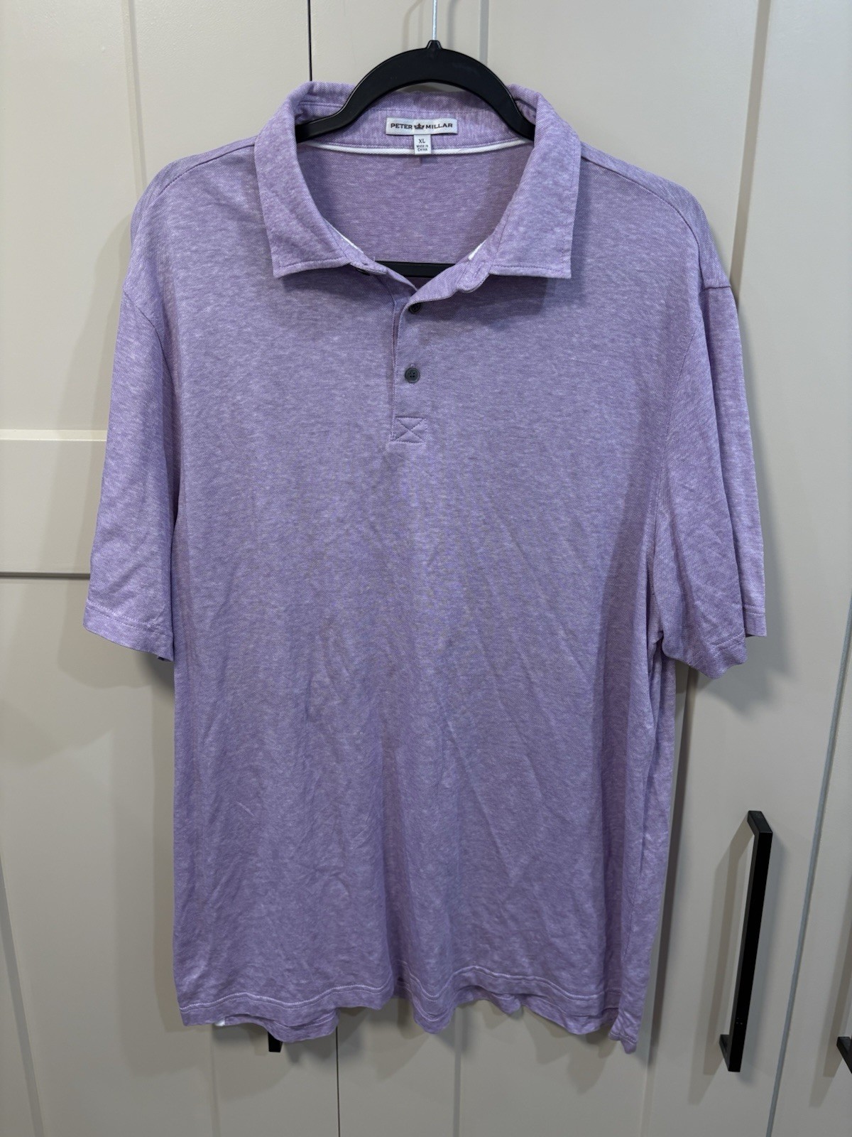 Peter Millar Polo Shirt Mens XL Purple Linen Cotton Blend Golf Casual Summer