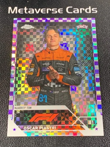 2023 Topps Chrome Formula 1 Oscar Piastri Purple Checker Flag Rookie RC 061/199
