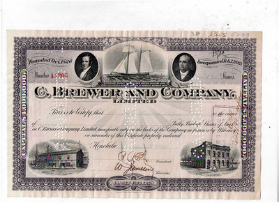 C. Brewer and Co Ltd., Honolulu 1925, nice, rare Hawaii-Scripophily, TOP, VF