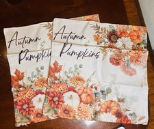 Autumn Fall Pumpkins Floral Multicolor Pillow Covers Set of 2, 18 x 18 - NEW