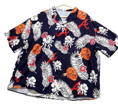Mens Hawaiian Shirt 2XL Multicolor Floral Atlanta Braves MLB Baseball Button Up