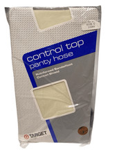 Target Control Top Pantyhose Ivory Size C Reinforced Sandalfoot Cotton Shield