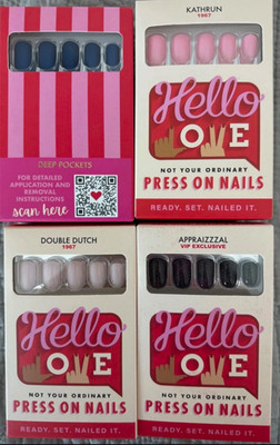 Hello Love Press-On Nails Pre-Designed Shiny Love Theme Pink Blue Black White