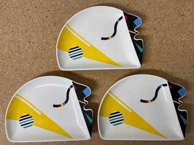 Vintage Kato Kogei Fujimori Humoresque Set Of 3 plates Memphis Design Style 80 s