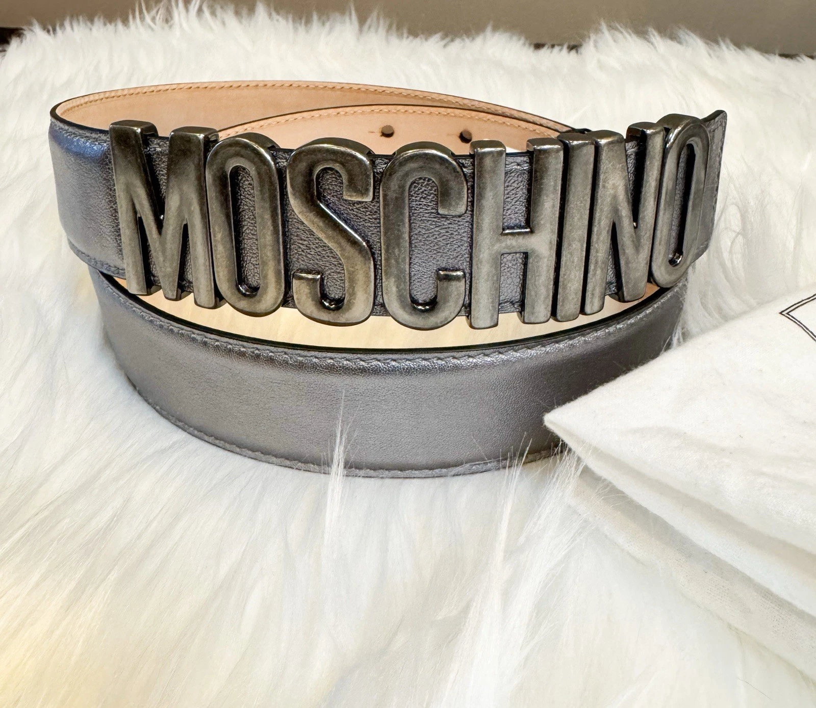 Moschino Couture Pewter Leather Belt Size 44 New with Tags