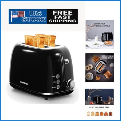 Stainless Steel 2-Slice Retro Toaster with User-Friendly Controls, Black Finish