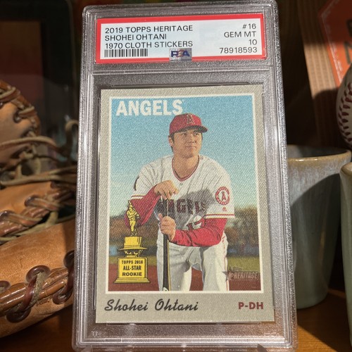 Shohei Ohtani 2019 Topps Heritage #16 1970 Cloth Sticker-PSA 10 AllStar RC Pop79