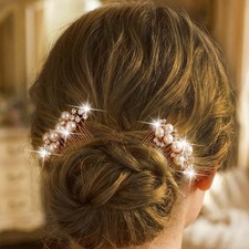 Brishow Rose Gold Pearl Rhinestone Hair Combs, Small Hair Accessories for Bri...