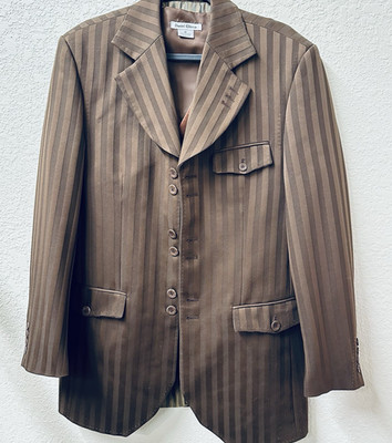 Pino Baldini Jacket Men's 42 Medium Brown Striped Prom Business Button Pockets